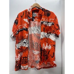 Cornerstore Bodega Mens XL Anime Manga Graphic Button Up Shirt Orange Streetwear